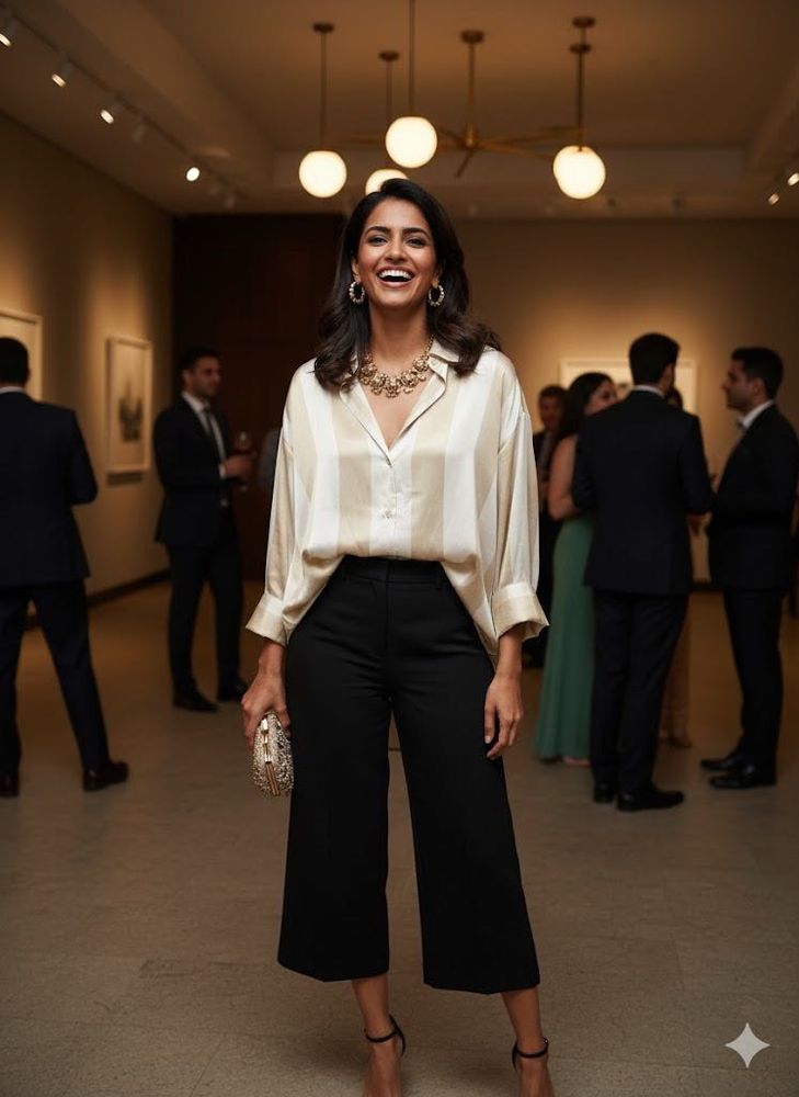 ✨Golden Hour Glam! 🤩Silky Viscose Striped Blouse