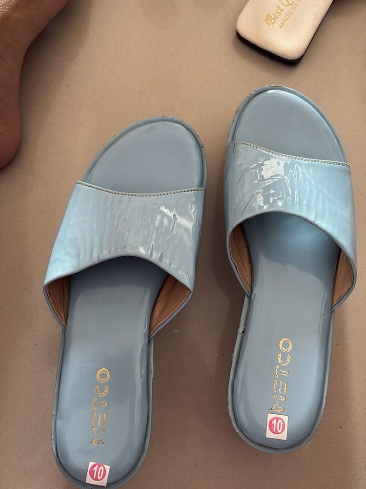 Light Blue Patent Leather Slides