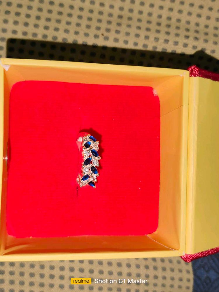 Bule Ruby &amp; Dimond Silver Ring 14g 925 Qualit