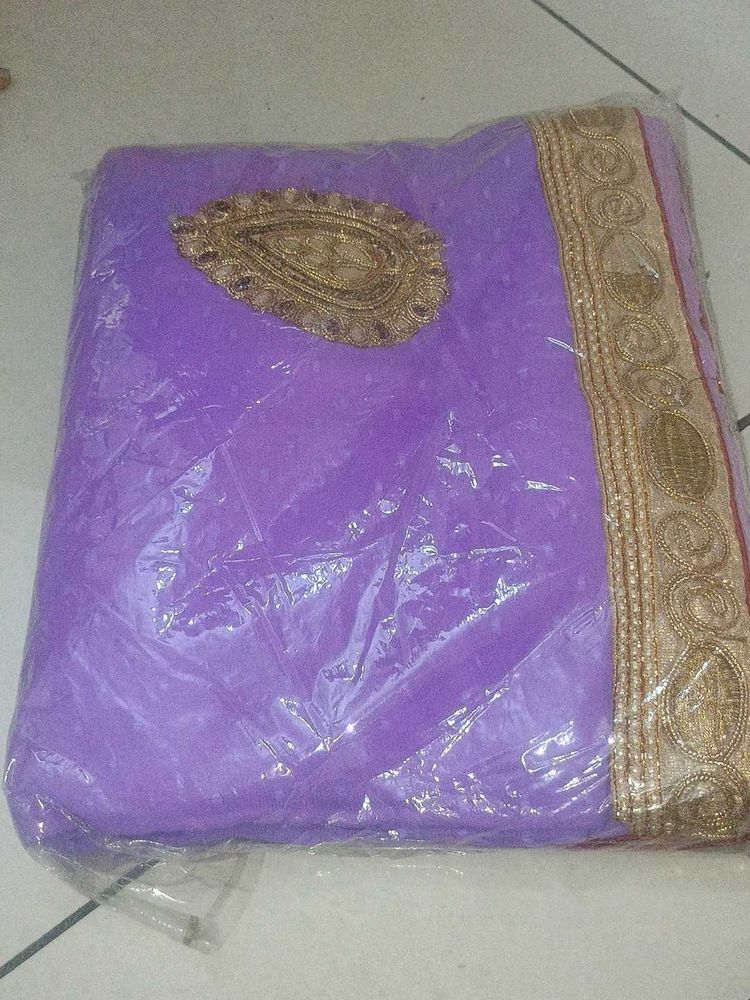 Purple &amp; Gold Embroidered Saree