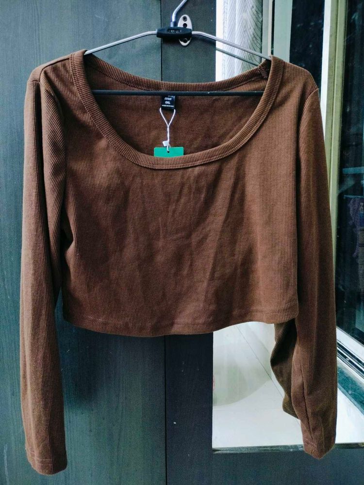 SHEIN Coffee Brown Ribbed Top