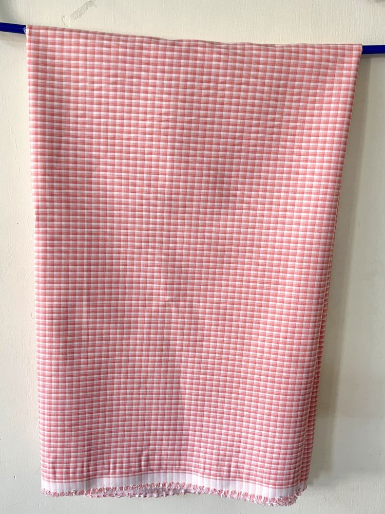 Pink And White Small Checked Shirt Material