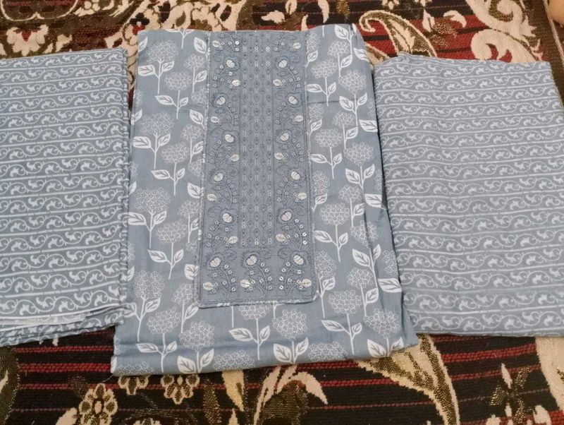Grey Floral Dress Material