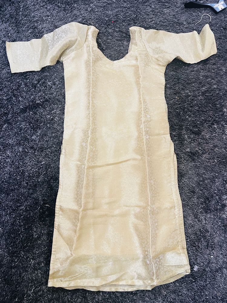 Golden Kurta With Self Print
