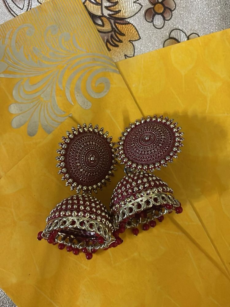 Maroon Jhumka Earrings