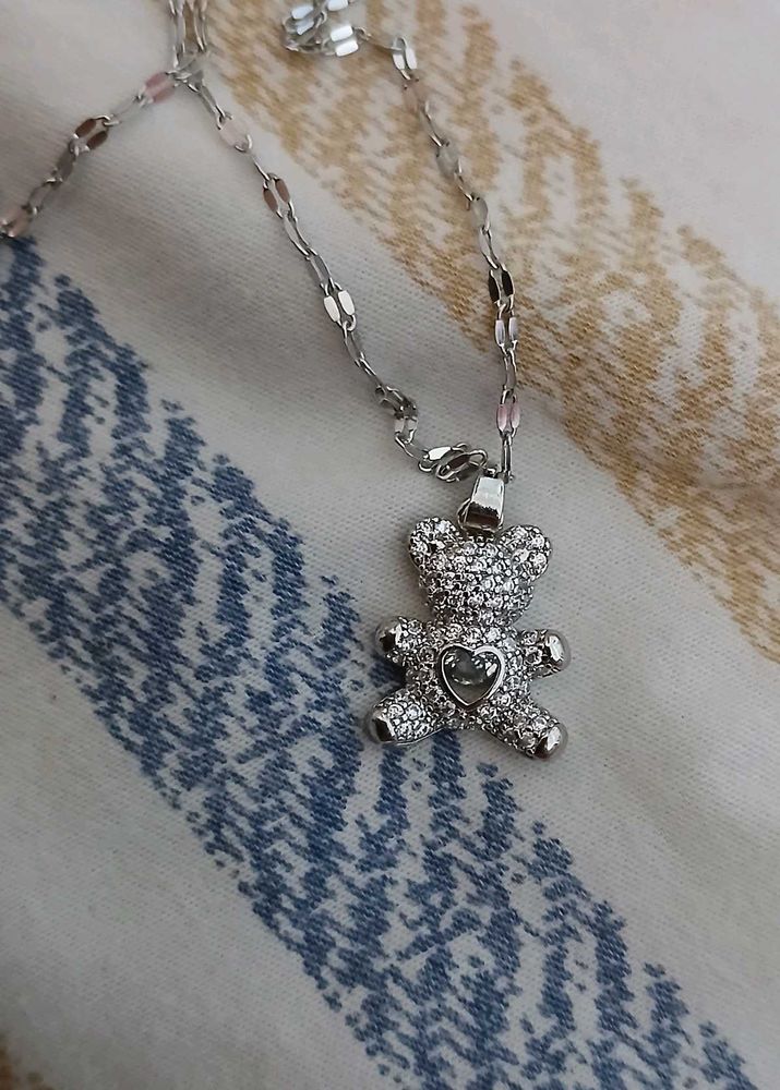 Teddy Bear Necklace with Rhinestones