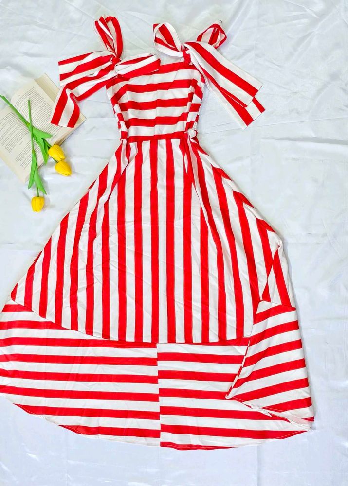Red &amp; White Striped Off-Shoulder Dress