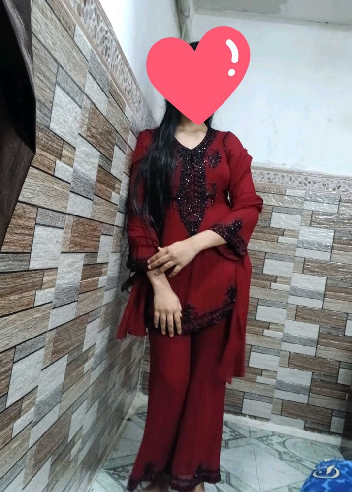 Elegant Maroon Partywear dress