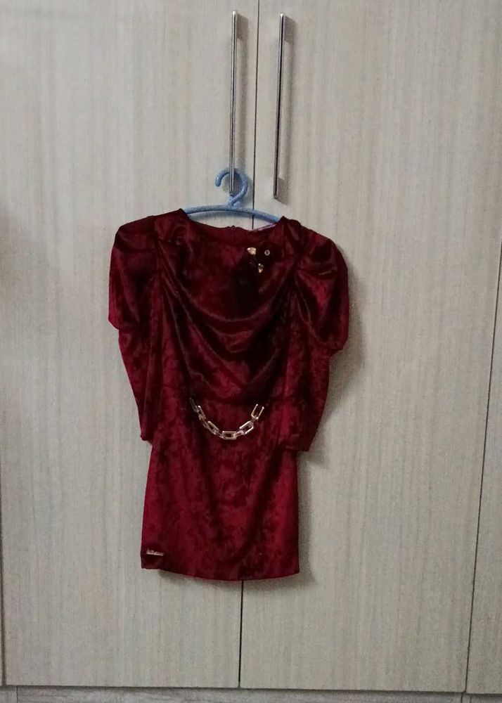 Burgundy Velvet Mini Dress