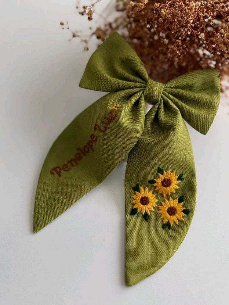 Sunflower Embroidered Hair Bow