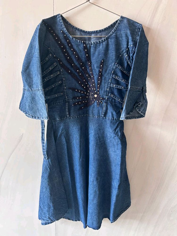 Jeans Blue Round  Kurti