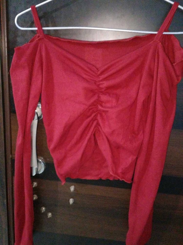 Red Ruched Long Sleeve Top