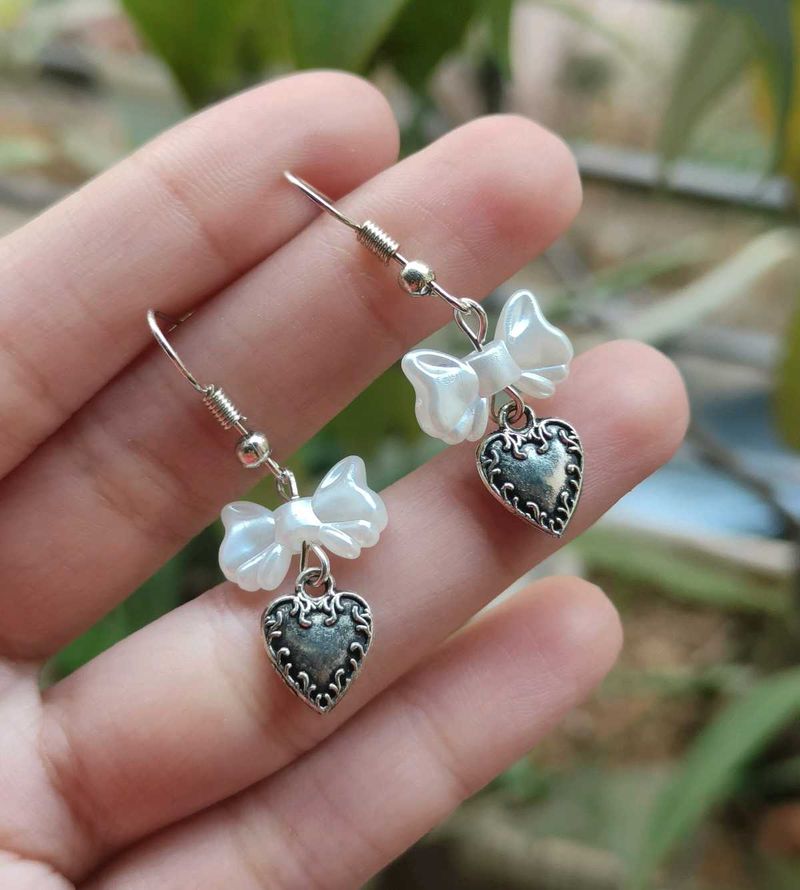 Coquette Cute Bow &amp; Heart Drop Earrings