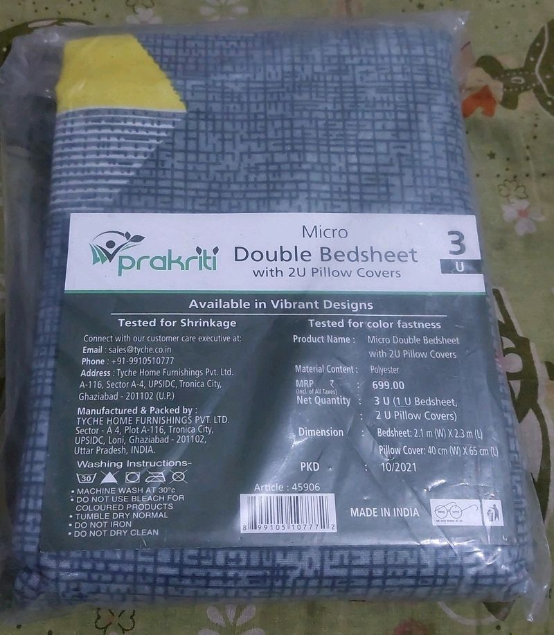 Double Bed Sheet With 2 Plow Cover