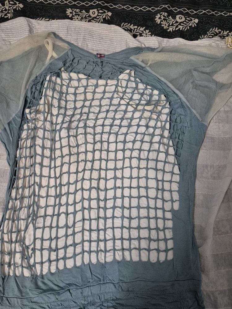 Unique Blue Mesh Top
