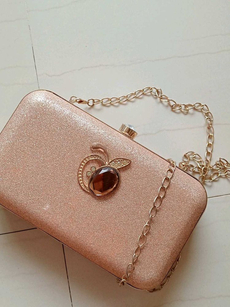 Blush Glitter Clutch with Jewel Detail