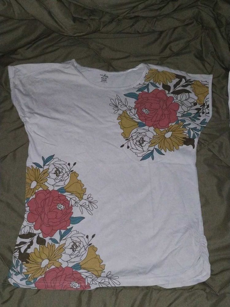 Floral Print White Tee