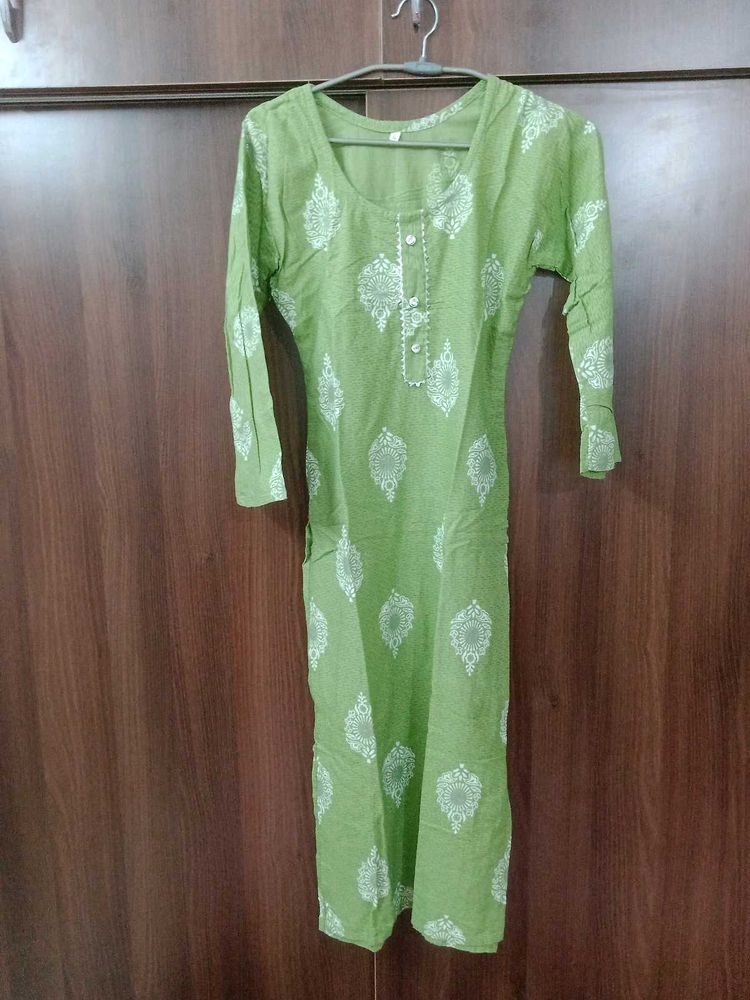 Green Printed Kurti Set