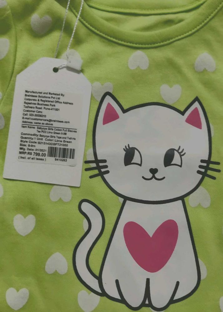 Lime Green Cat Tee - 6-9 Months
