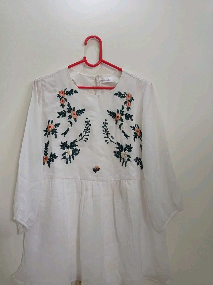 White Floral Embroidered Top