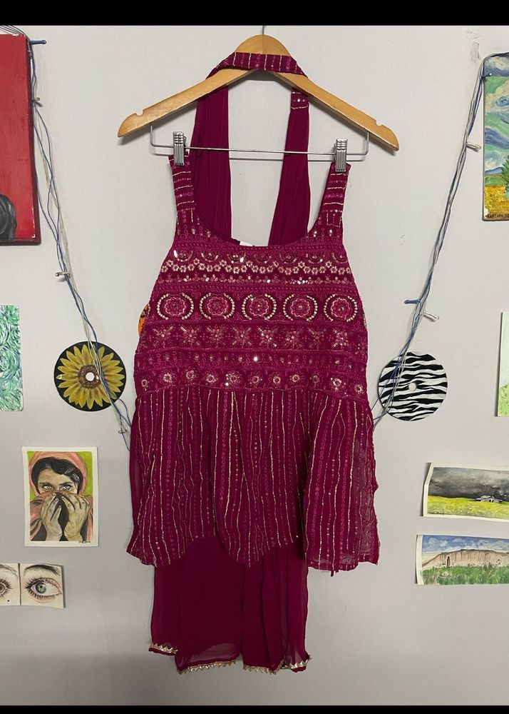 Magenta Embellished Kurta Set