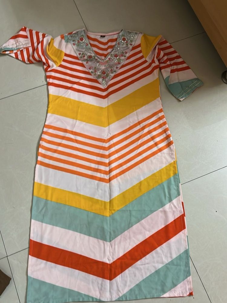 Striped Embroidered Kurta