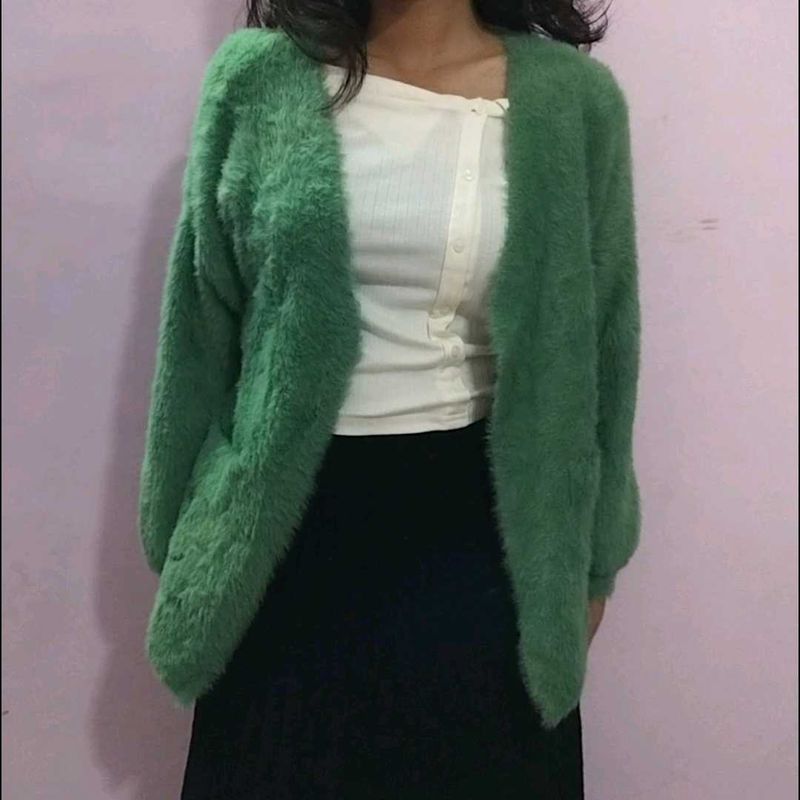 Green Fuzzy Cardigan