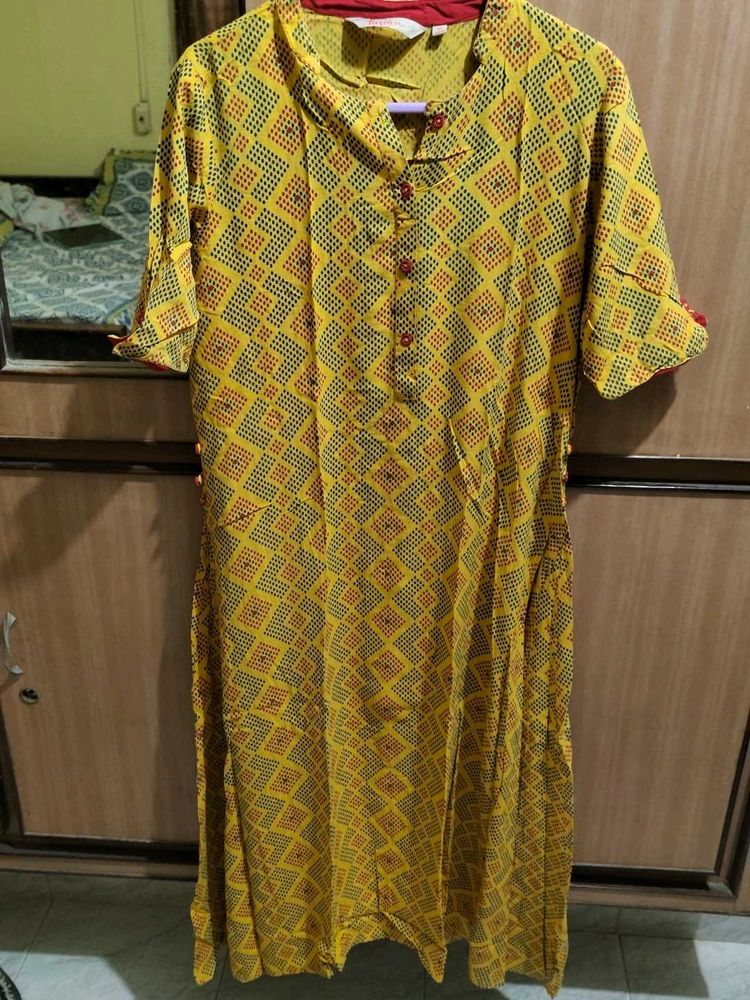 Yellow Printed Kurta