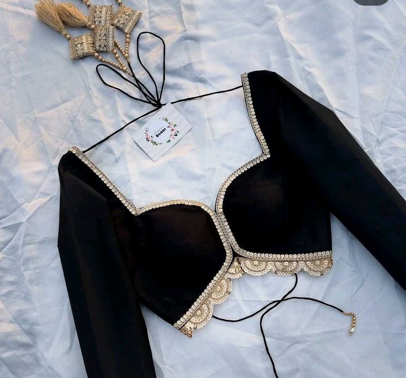 Heavy Lace Work Full Sleeve Raw Silk Blouse