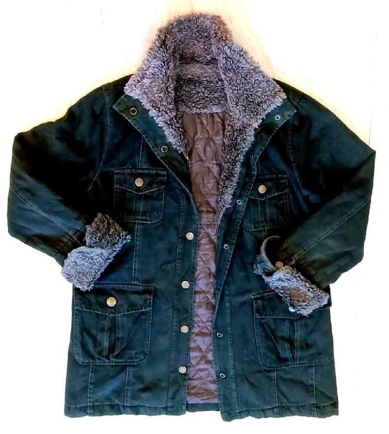 Dark olive green Fur denim jacket