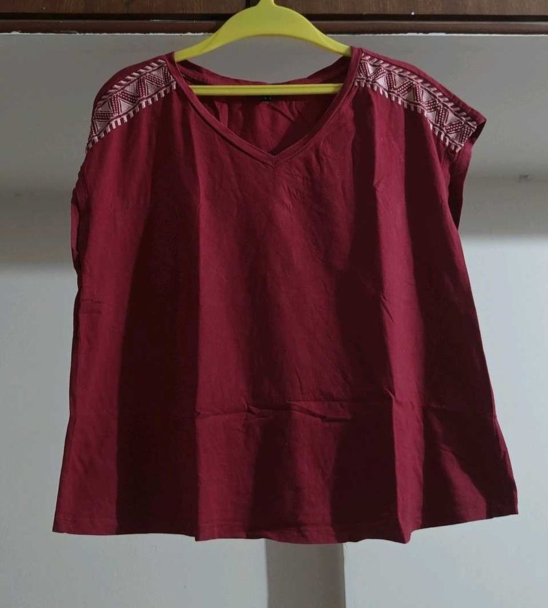 Red Embroidered Top