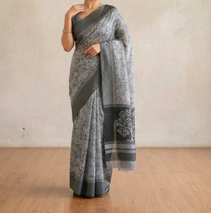 Elegant Grey Printed Saree
