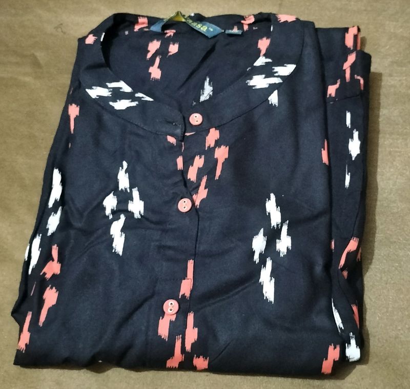 Black Ikkat Print Kurta