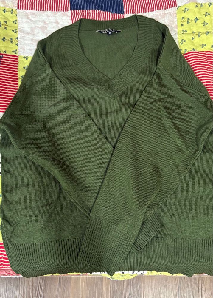 Oversized Green V-Neck Pullover Sweater