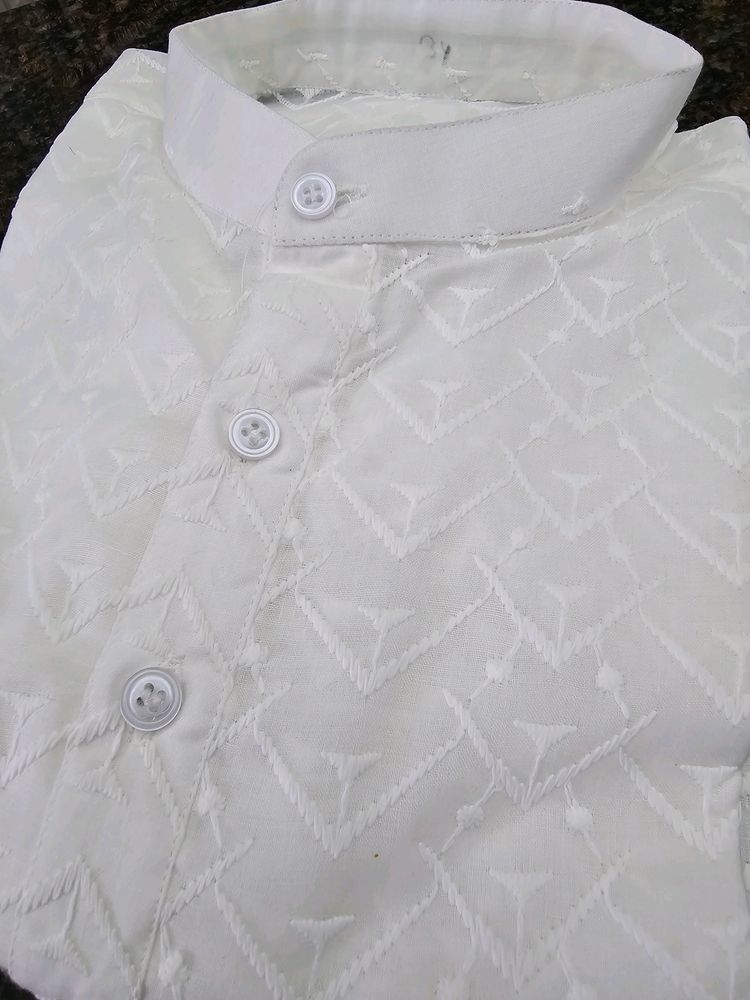 Unused Brand New White Ethnic Chickenkari Kurta