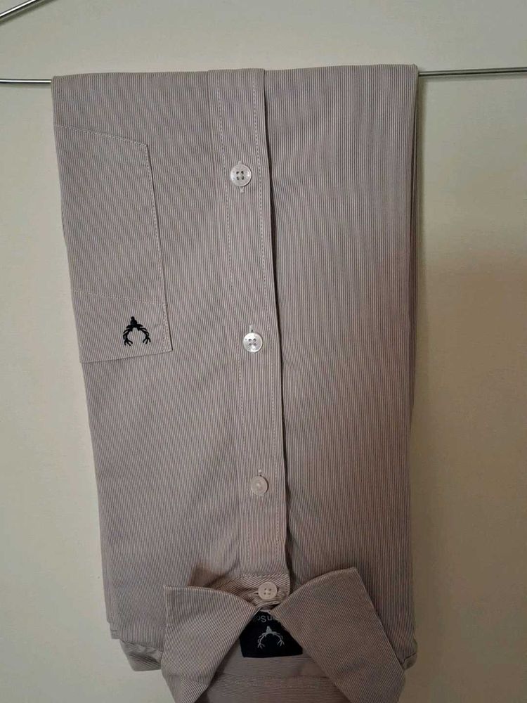 Light Tan Striped Button-Down Shirt