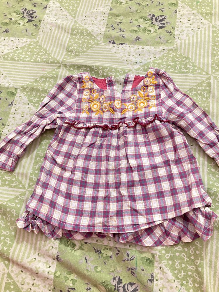 Girls Plaid Embroidered Tunic Top