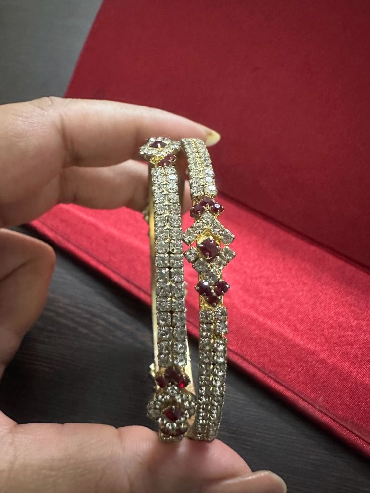 White And Maroon Stones Bangles- Set Of 2