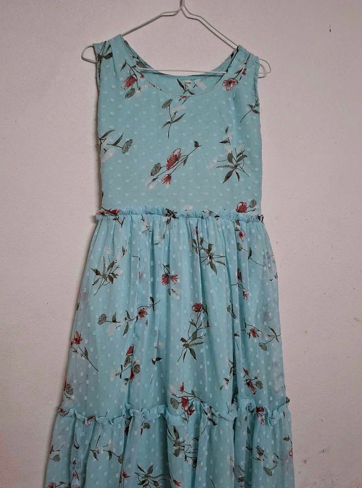 Floral Print Light Blue Dress