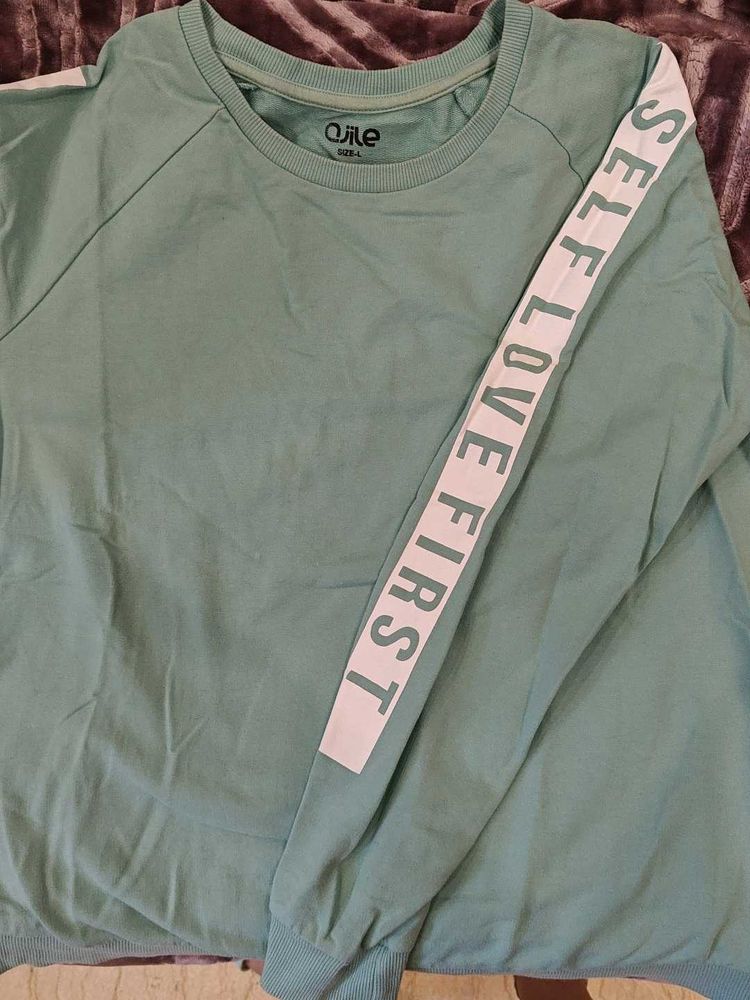 Cyan Blue Sweatshirt With Gen Z Arm Design