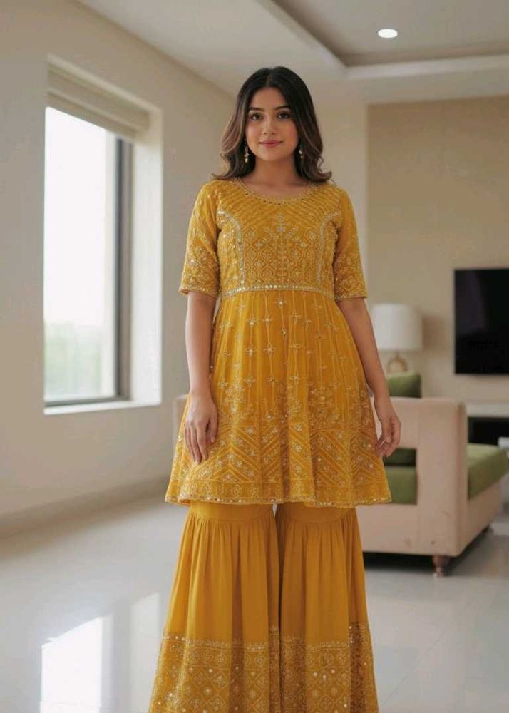 Yellow Ethnic Sharara Suit