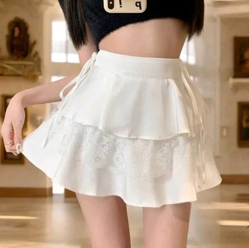 White Lace Tiered Skirt