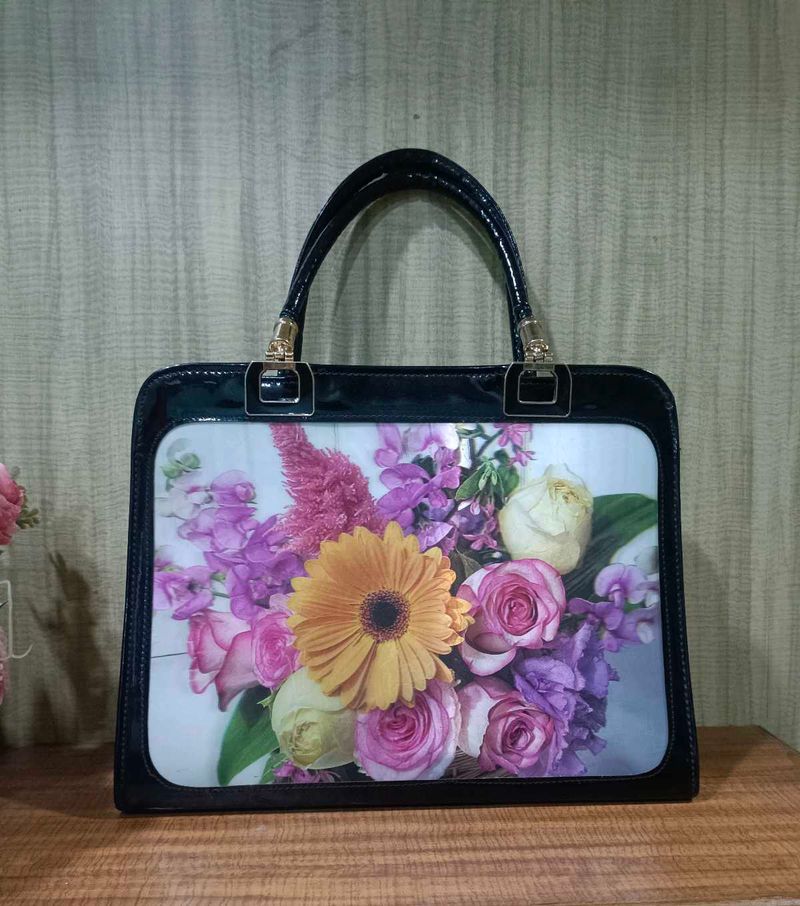 Hand Bag With 3 D Flowers