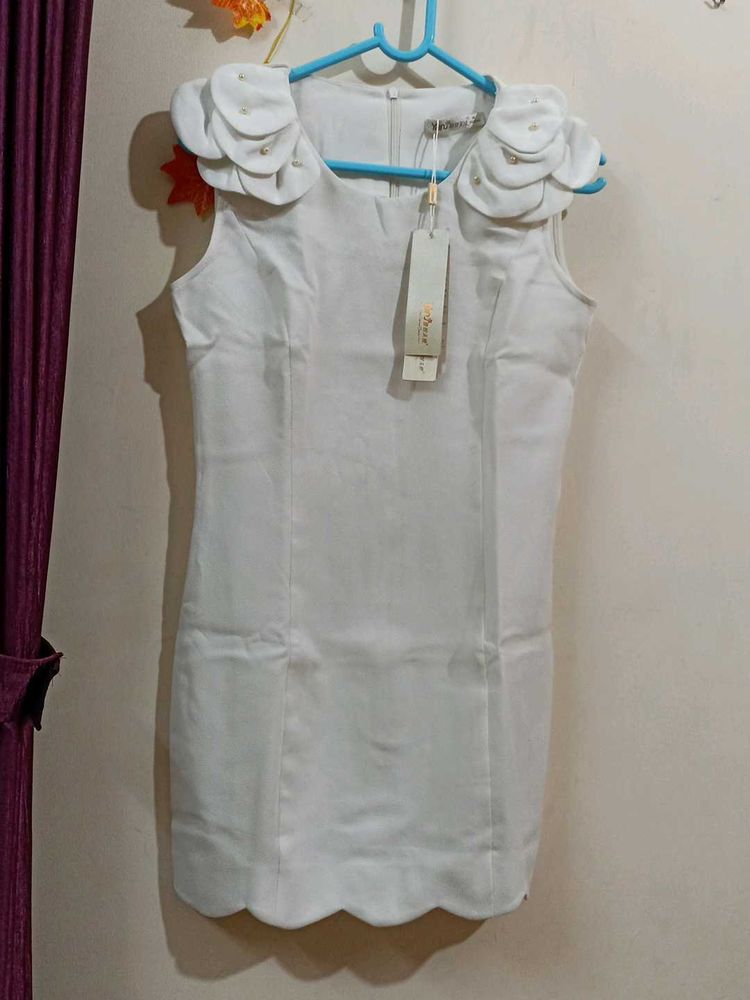 Girls White Polyester Tunic Without Belt
