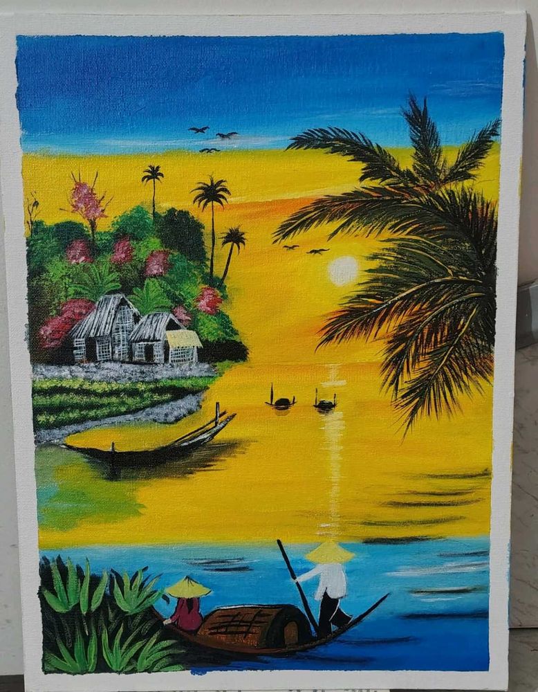 Vietnam Sunset River Painting