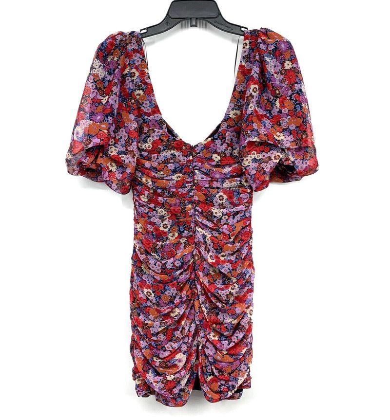 Xs Zara Floral Ruched Mini Dress