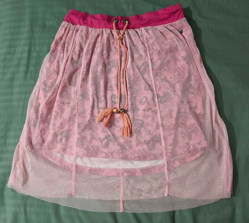 Pink Mesh Overlay Skirt
