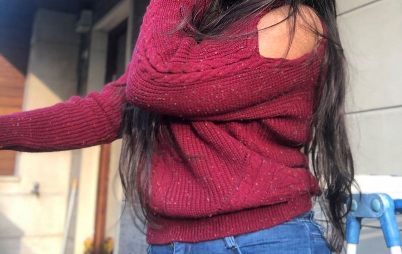 Burgundy Cut-Out Shoulder Sweater