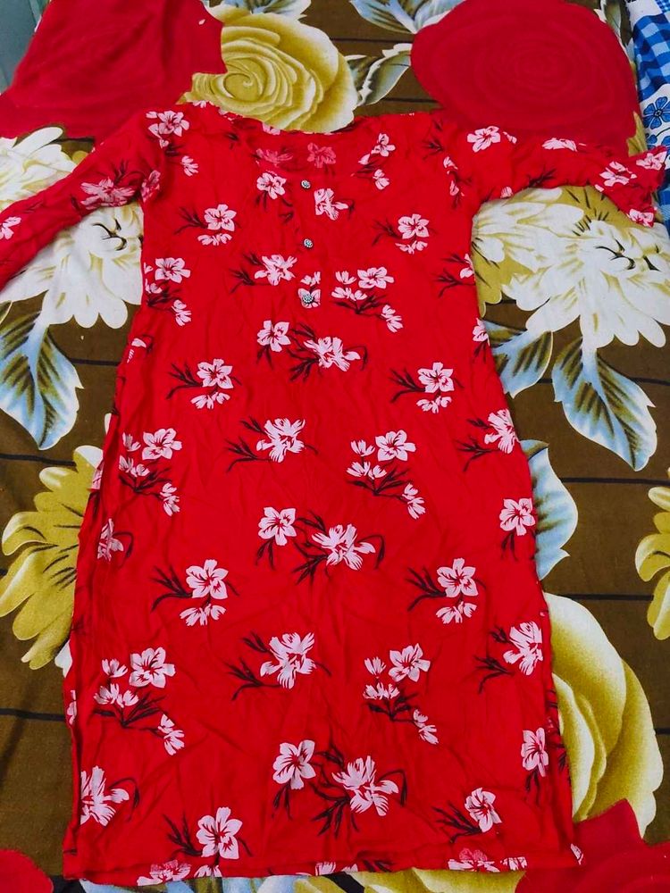 Red Floral Print Kurti