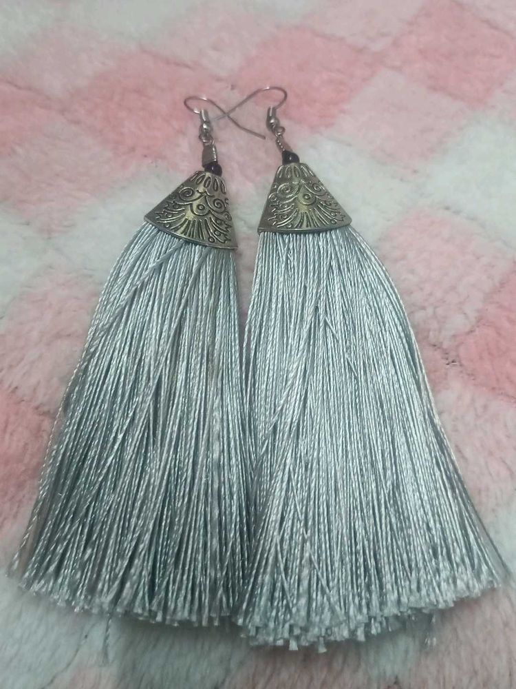 Silver Tassel Drop Earrings